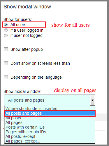 Fig. 6 General settings of the modal windows display.